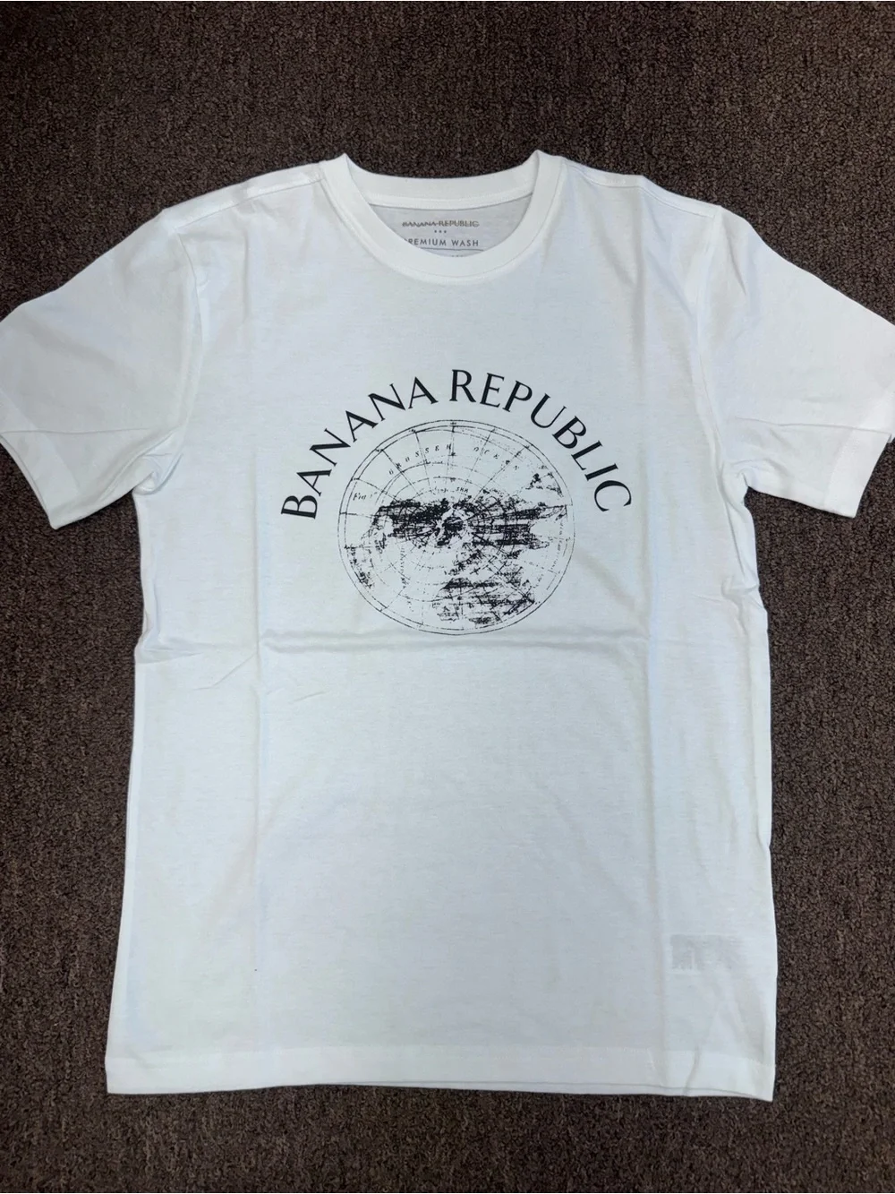 Banana Republic White Tee with Black Globe Graphic